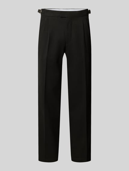 Produktfoto, Bundfaltenhose mit Seitenriegel und Eingrifftaschen von MCNEAL in Schwarz, Material-Mix mit Viskose-Anteil, Regular Fit, 1er-Bundfalte, Gesäßtaschen, schlichte Struktur, neutrale Hintergrundfarbe