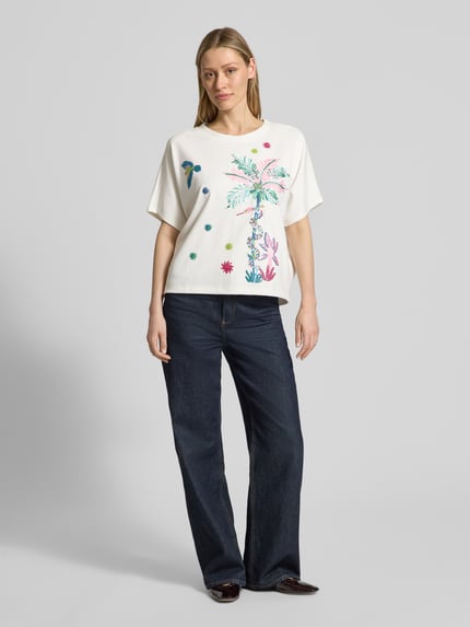 Milano Italy T-shirt o kroju relaxed fit z cekinami Biały 1