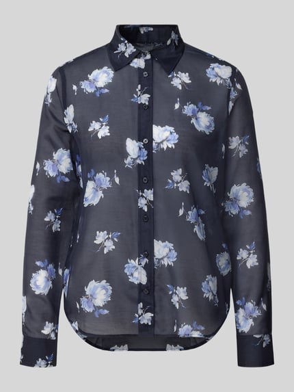 Produktfoto, Regular Fit Langarmbluse aus Baumwoll-Seiden-Mix von GANT, donkerblauw met witte en blauwe bloemenprint, Dames