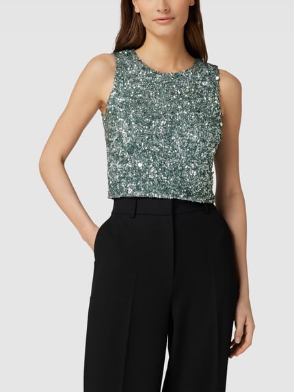 Lace & Beads Korte top met pailletten Petrol - 4
