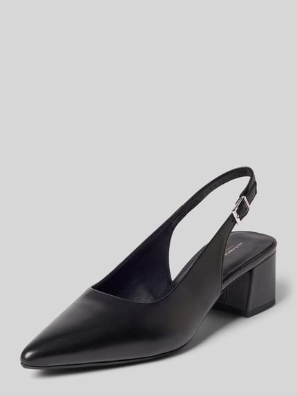 Productfoto, Slingbacks aus echtem Leder Modell 'MARTA' van Vagabond in zwart glad leer, spitse neus, blokhak, unicolor, gespsluiting, licht gestructureerde zool.
