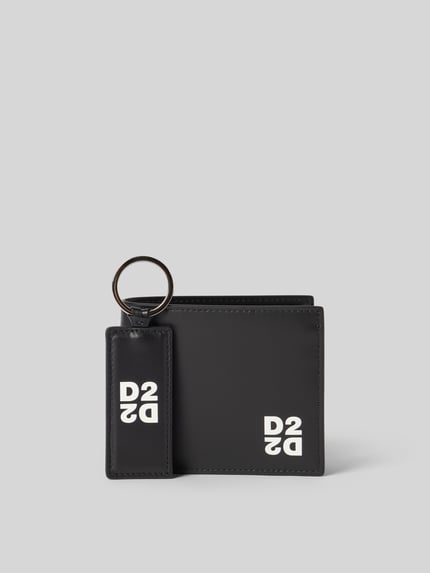 Productfoto, portemonnee met logo-prägung van Dsquared2 in zwart met witte logoprint, steekvakken, hoofdvak en sleutelring, breedte 22 cm, lengte 9 cm
