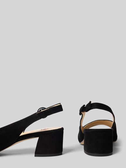 Produktfoto, Midheels aus Leder mit Blockabsatz von Högl in Schwarz mit abgerundeter Form, glatter Sohle, Dornschließe, Absatzhöhe: 5 cm, Schafthöhe: 5 cm, Schaftweite: 4 cm, Echtleder