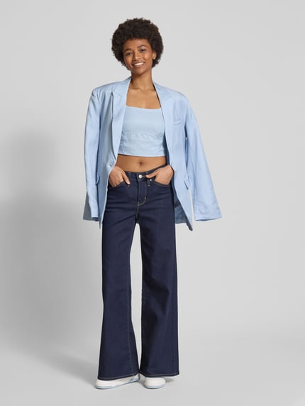 LeGer Slim fit blousetop met vierkante hals, model 'Majella' Lichtblauw - 1