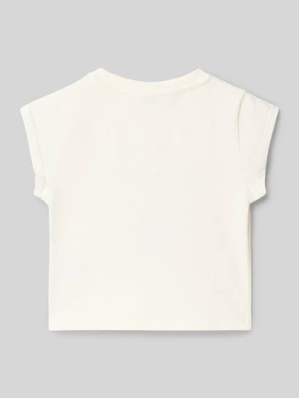 Produktfoto, Regular Fit T-Shirt mit Motiv-Print von Garcia, damski t-shirt z bawełny, krój regular fit, nadruk z motywem, okrągły dekolt, nadruk z logo, długość tyłu w rozmiarze 140: 36 cm, kolor biały, prosta faktura