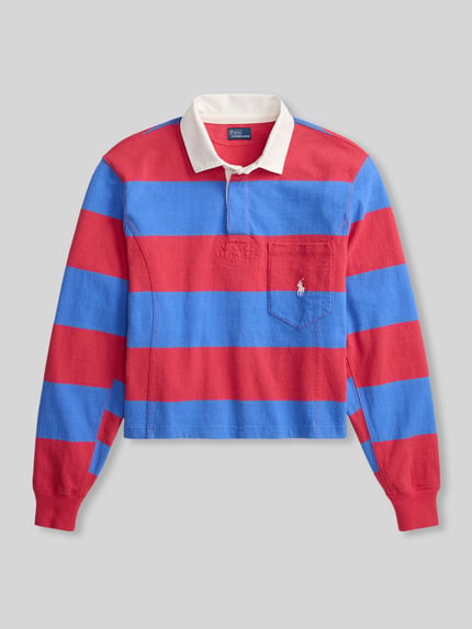 Produktfoto, Regular Fit Poloshirt aus reiner Baumwolle von Polo Ralph Lauren, gestreift in Blau und Rot, Logo-Detail, Piqué-Textur