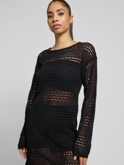NOISY MAY® Knielanges Kleid mit Lochmuster Modell 'LAIKA' Black 3