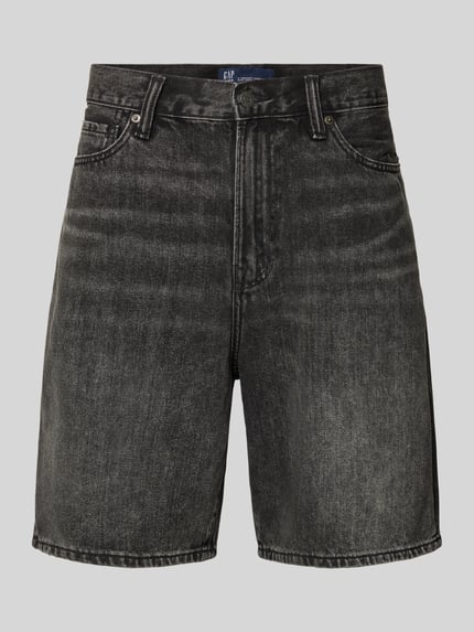 Produktfoto, Bermudas im 5-Pocket-Design von GAP mit Baumwoll-Lyocell-Mix, Wide-Fit, dunkles und leicht verwaschenes Schwarz, glatte Struktur.