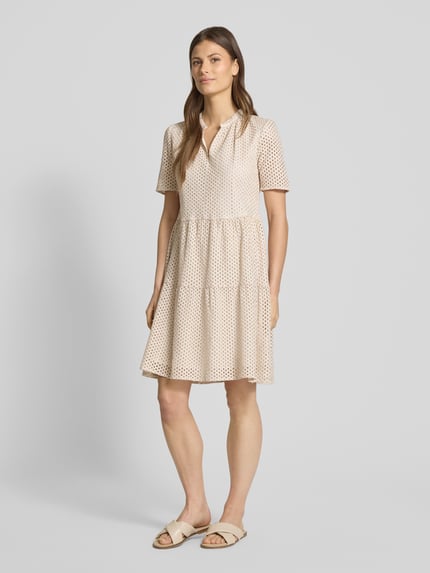 Jake*s Collection Knielanges Kleid mit Lochstickerei Offwhite 1