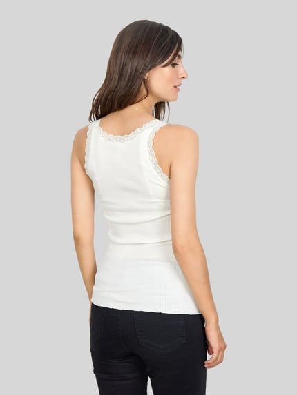 Soyaconcept Tanktop aus Seide mit Spitzenbesatz Offwhite 5