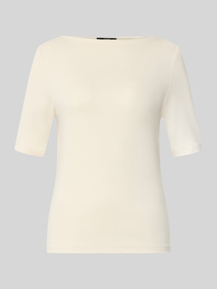 Produktfoto, shirt uit viscosemix Model 'Kadee' van someday, effen licht beige, getailleerde pasvorm, boothals, halve mouw