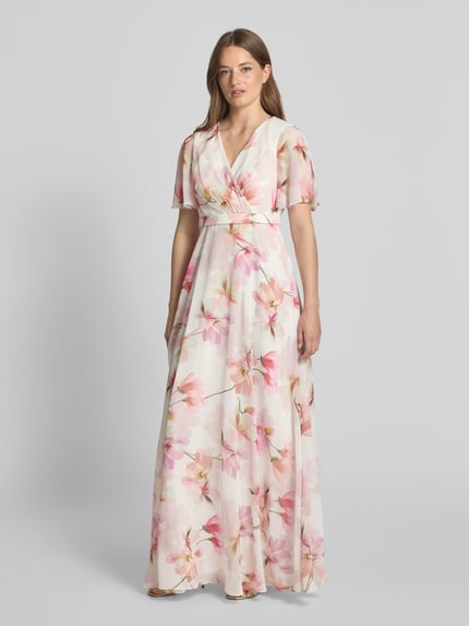Christian Berg Cocktail Abendkleid mit V-Ausschnitt Ecru 4