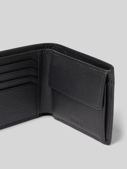 Productfoto, zwart portemonnee uit rundleer met grofkorrelige textuur, Portemonnee uit echt rundleer model 'Ethon' van HUGO, Heren portemonnee