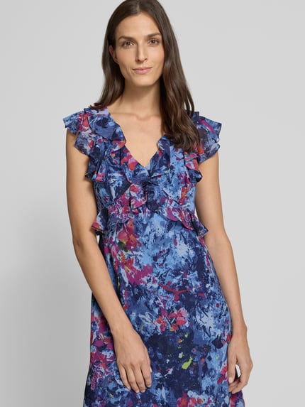 Lauren Ralph Lauren Knielanges Kleid mit Rüschenbesatz Modell 'Taralee' Bleu Melange 3