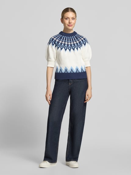 Rich & Royal Regular Fit Strickpullover mit Ballonärmeln Ecru 1