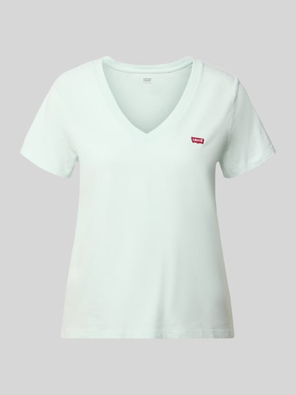 Produktfoto, Regular Fit T-Shirt aus reiner Baumwolle Modell 'LSE_PERFECT TEE' von Levi's®, biała, jednolita, z label stitching, krój regular fit, V-dekolt, krótki rękaw