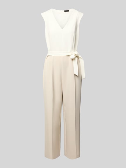 s.Oliver BLACK LABEL Regular Fit Jumpsuit mit Taillengürtel zum Binden Beige 2