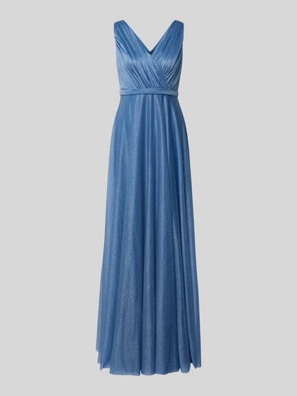 Produktfoto, sukienka wieczorowa 'Abendkleid mit Glitzer-Mesh' od TROYDEN COLLECTION, błyszcząca siateczka, dekolt w serek, krój taliowany, bez rękawów, efekt marszczenia, długość tyłu w rozmiarze 36: 136 cm, szerokość w rozmiarze 36: 37 cm