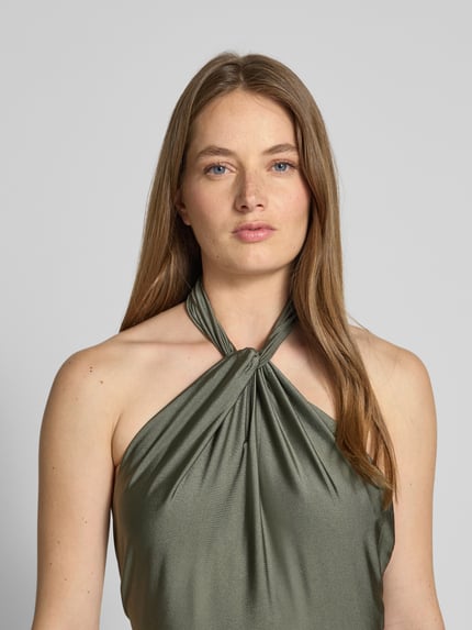Laona Neckholder-Abendkleid mit Knotendetail und Gehschlitz Oliv 3