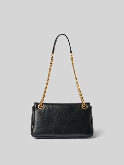 Produktfoto, Shoulder Bag in Stepp-Optik von Tory Burch, czarna torba na ramię z efektem pikowania, efekt łańcuszka, detal z logo, główna przegroda z klapką, przegródka zapinana na zamek błyskawiczny wewnątrz, Szerokość w rozmiarze 1: 22 cm, Długość w rozmiarze 1: 13 cm, Głębokość w rozmiarze 1: 8 cm