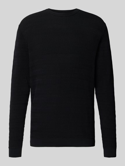 Produktfoto, Regular Fit Strickpullover mit Rundhalsausschnitt von Antony Morato in Schwarz, Strukturmuster, reine Baumwolle.