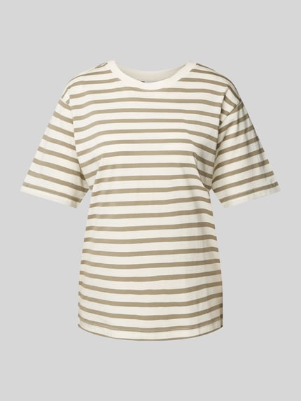 Jake*s Casual T-shirt met geribde ronde hals Lindegroen - 2
