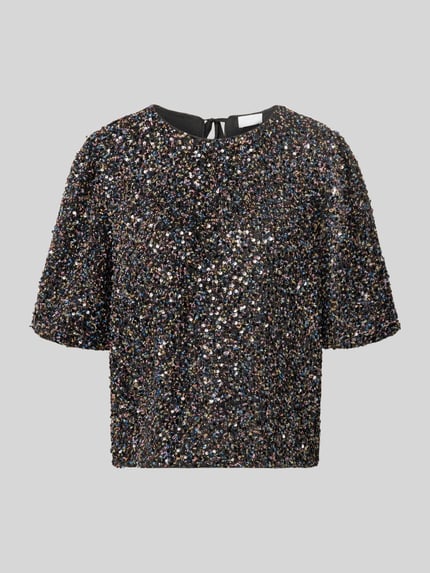 Jake*s Collection Kurzarmbluse mit Paillettenbesatz Black 2