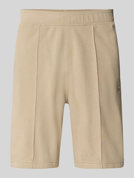 Produktfoto, Bermudas mit elastischem Bund und Label-Stitching von CHAMPION aus Baumwoll-Mix in Beige, Regular-Fit, sichtbare Längsnähte