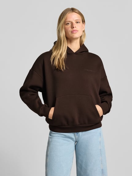 REVIEW Relaxed Fit Hoodie aus Baumwoll-Mix mit Label-Detail Dunkelbraun 4