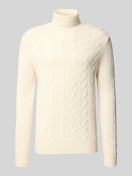 Christian Berg Men Slim Fit Strickpullover mit Zopfmuster Offwhite Melange 1