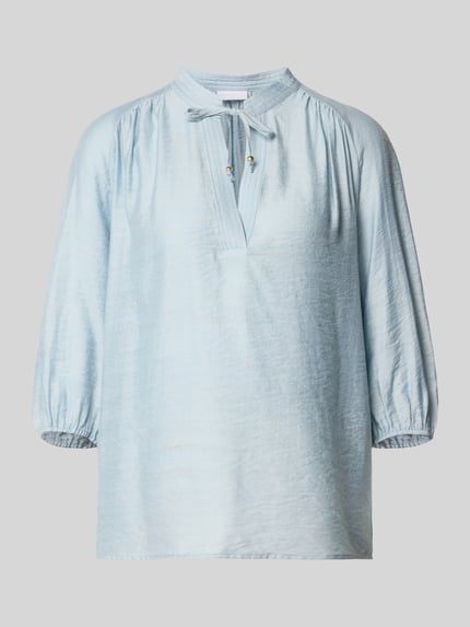 Produktfoto, Regular Fit Bluse mit Schnürung und 3/4-Arm van Jake*s Collection, lichtblauw, viscosemix, opstaande kraag, textuur met subtiele glans, ruglengte 66 cm, mouwlengte 56 cm, dames blouse