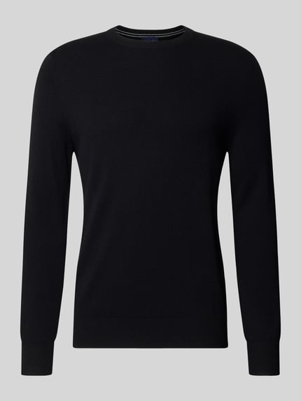 Produktfoto, Regular Fit Strickpullover aus Woll-Kaschmir-Mix von Christian Berg Men, unifarben schwarz, feine Strickstruktur, Rundhalsausschnitt