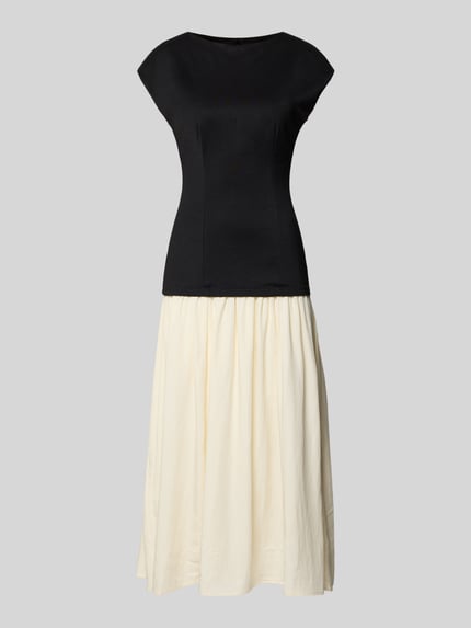 Produktfoto, sukienka midi Midikleid im 2-in-1-Look von Little Mistress, mieszanka materiałów z dodatkiem streczu, linia a, efekt 2 w 1, okrągły dekolt, długość tyłu w rozmiarze 36: 127 cm, szerokość w rozmiarze 36: 45 cm