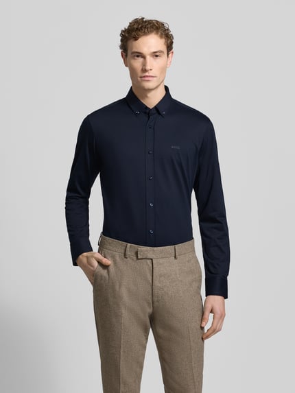 BOSS Regular fit zakelijk overhemd van een katoenmix Marineblauw - 4