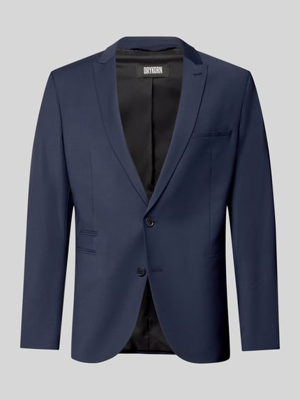 Produktfoto, Regular Fit Sakko mit Woll-Anteil Modell 'Irving' van Drykorn in donkerblauw, elastische materiaalmix, reverskraag, 2-knoopsluiting, paspelzakken, borstzak.