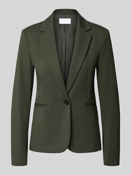 Produktfoto, Regular Fit Kurzblazer aus Viskose-Mix von Jake*s Collection in dunklem Olivgrün, glatte Struktur, taillierte Form.
