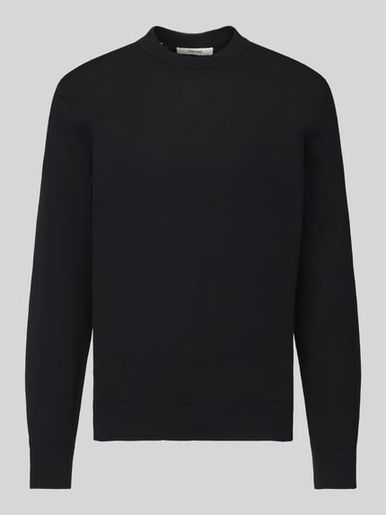Produktfoto, schwarzer Regular Fit Pullover aus reiner Baumwolle Modell 'TORINO' von Selected, Herren Pullover, glatte Textur, Vorderansicht