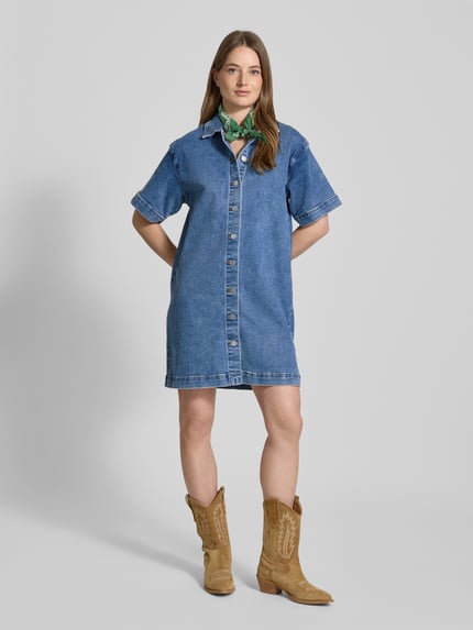 YAS Knielange jeansjurk met doorknoopsluiting, model 'ELSA' Jeansblauw - 1