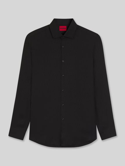 HUGO Slim fit vrijetijdsoverhemd met jacquardmotief, model 'KENNO' Zwart - 2