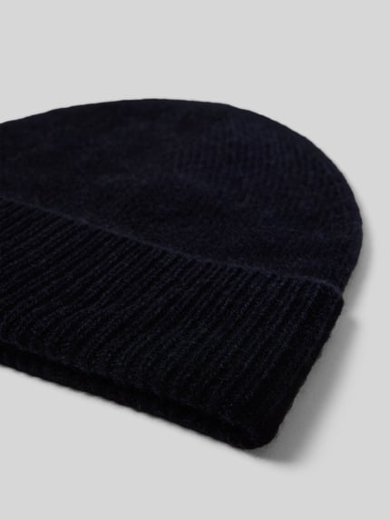 Produktfoto, Strickmütze aus reinem Kaschmir mit breitem Umschlag von Christian Berg Men, kaszmir, szeroki brzeg, kolor czarny, tekstura dzianiny