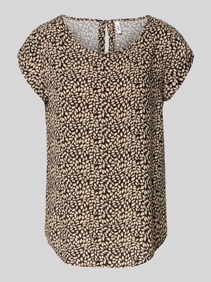 Produktfoto, Regular Fit Blusenshirt aus reiner Viskose Modell 'NOVA' von Only mit Optik: Allover-Muster in Beige und Schwarz