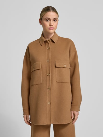 Style Icon Collection Oversized Hemdbluse mit aufgesetzten Brusttaschen aus Woll-Mix - curated by Maja Weyhe Camel 4