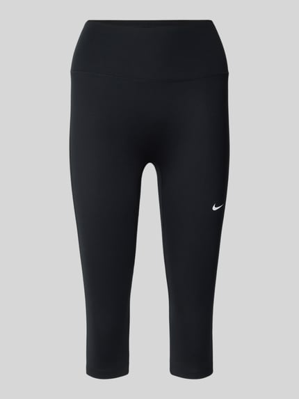 Produktfoto, Tights mit elastischem Bund und Logo von NIKE TRAINING in Schwarz, Material-Mix mit Stretch-Anteil, körpernahe Passform, Logo vorn