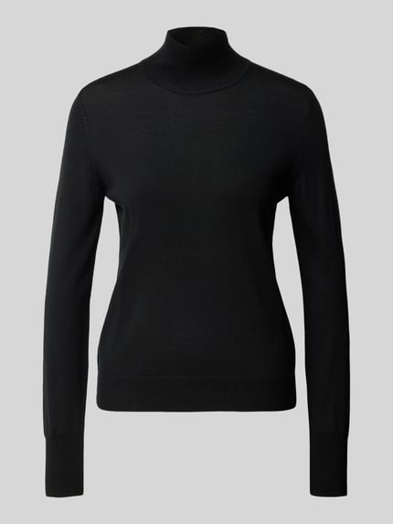 Produktfoto, Rollkragenpullover aus Wolle von JAKE*S WOMAN COLLECTION in Schwarz, unifarben, Feinstrick, gerippte Abschlüsse, lange Ärmel