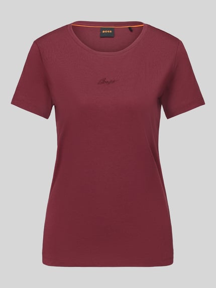 BOSS Orange T-shirt z dyskretnym napisem z logo Bordowy 2