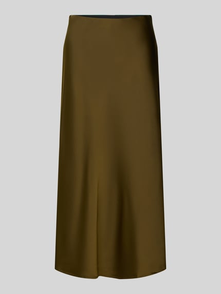 Produktfoto, Midirock aus Satin Modell 'PELLA' von YAS in Braun, A-Linie, glatte Textur, elastischer Bund, für Damen, neutraler Hintergrund