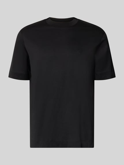 Produktfoto, schwarzes Herren T-Shirt mit Rundhalsausschnitt, Regular-Fit, gesäumte Abschlüsse, 1/2-Arm von Emporio Armani, Rückenlänge bei Größe M 71 cm