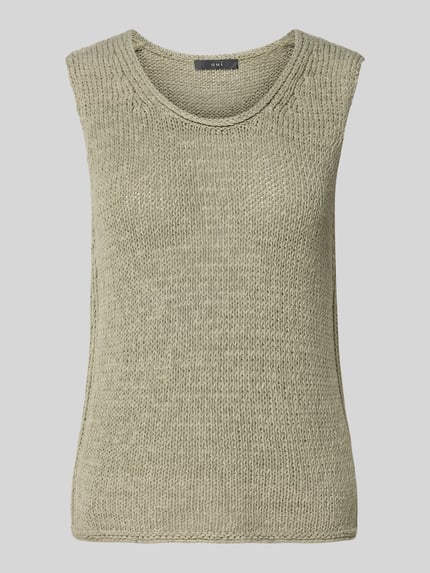 Produktfoto, Stricktop aus Baumwoll-Mix mit Rundhalsausschnitt von Oui, krój regular fit, długość pleców w rozmiarze 36: 52 cm, jasnobeżowa dzianina, miękka faktura