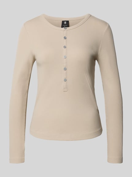 Produktfoto, Slim Fit Longsleeve mit Rundhalsausschnitt und Knopfleiste von G-Star aus Baumwoll-Elasthan-Mix, Damen, beige Textur