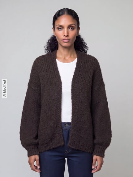 VERO MODA Loose fit gebreid jack met ballonmouwen model 'MAYBE' Chocoladebruin - 4